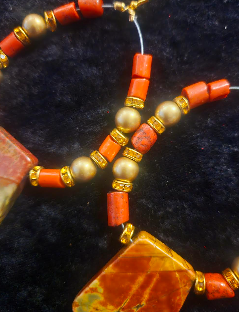 Picasso Jasper & Rustic Coral Tube Hoop Statement Earrings Autumn Co