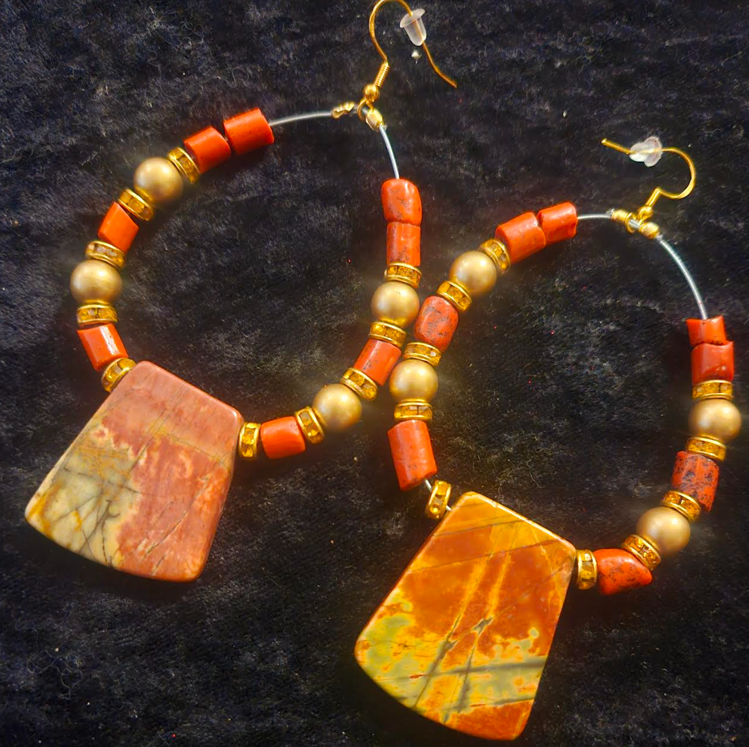 Picasso Jasper & Rustic Coral Tube Hoop Statement Earrings Autumn Co