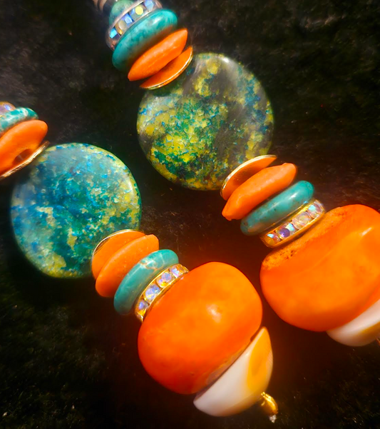 Orange and Green Beaded African Shoulder Dusters Tribal Inspired