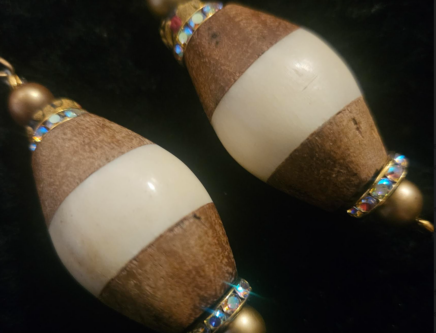 Bold Bone and Wood Bicone Pierced Statement Earrings Cream and Light