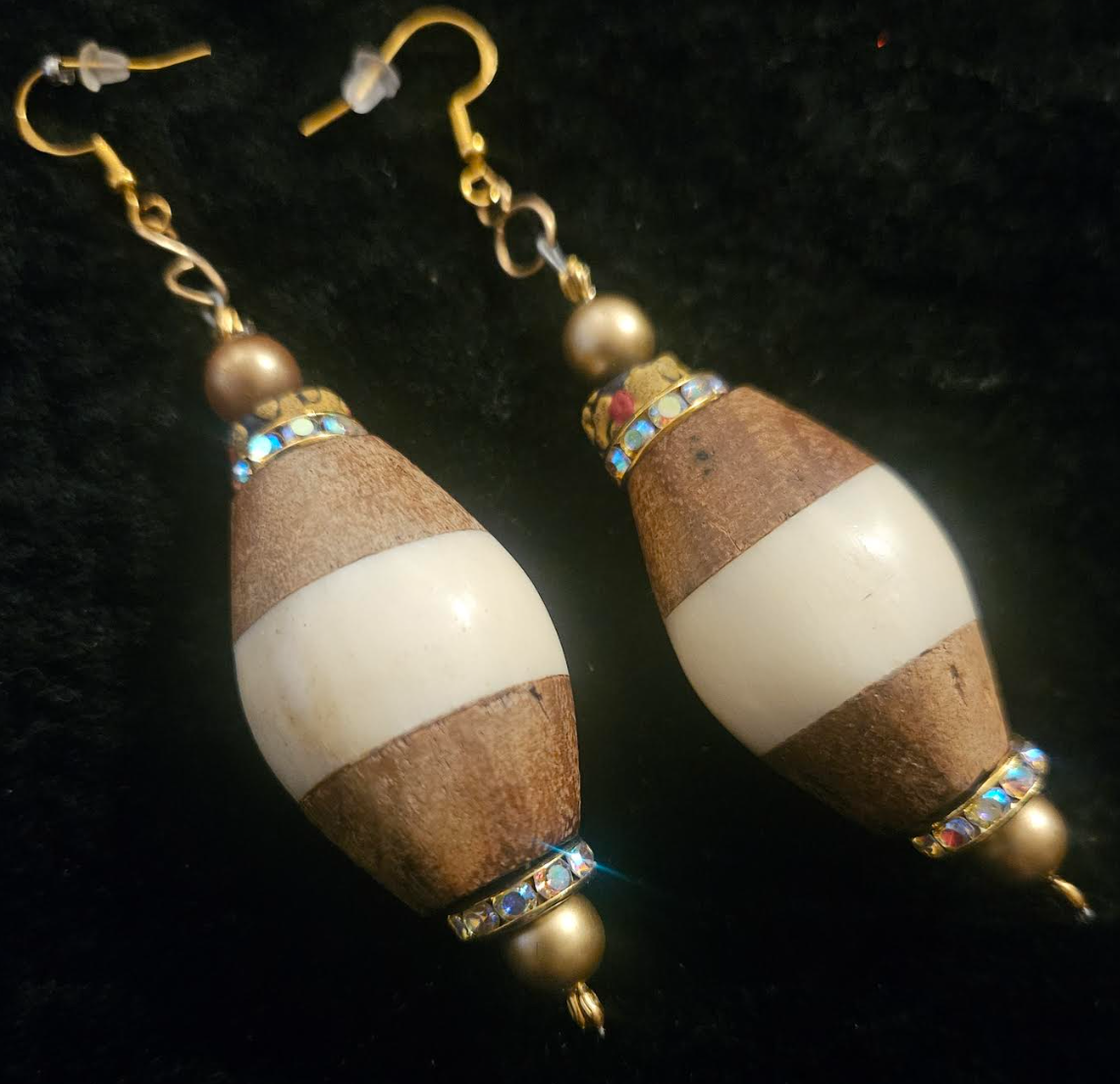 Bold Bone and Wood Bicone Pierced Statement Earrings Cream and Light