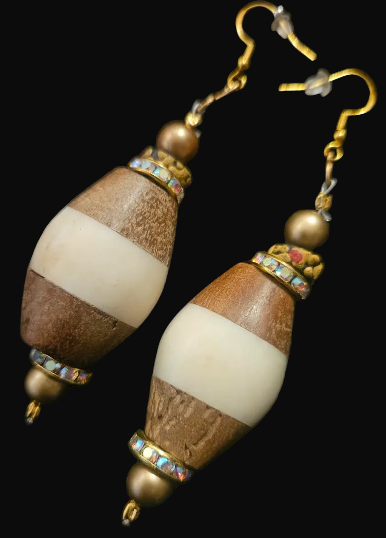 Bold Bone and Wood Bicone Pierced Statement Earrings - Summer Attire