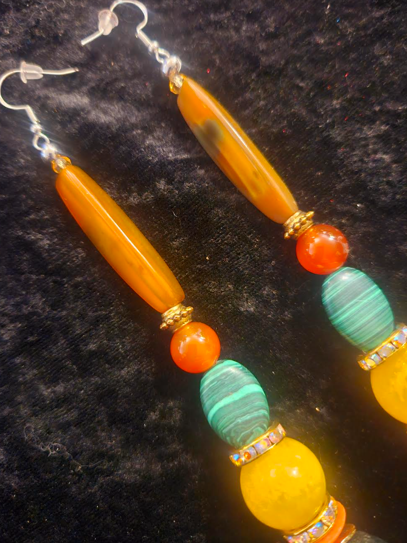 Orange Green & Yellow Mixed Gemstone Shoulder Dusters Agate Jade