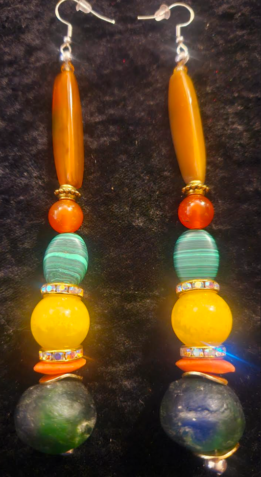 Orange Green & Yellow Mixed Gemstone Shoulder Dusters Agate Jade