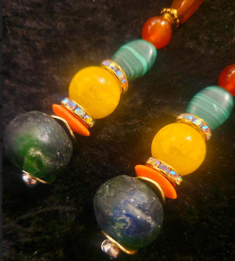 Orange Green & Yellow Mixed Gemstone Shoulder Dusters Agate Jade
