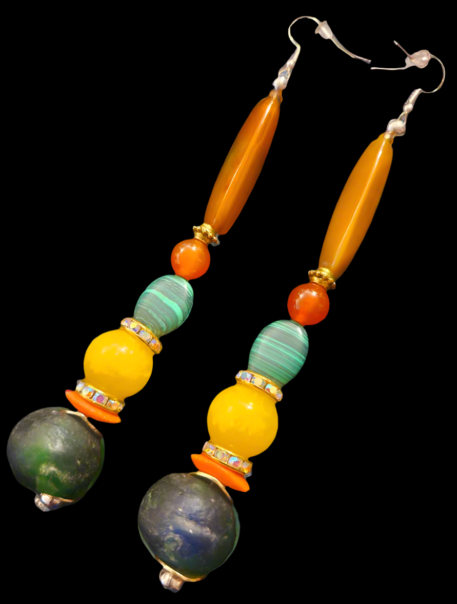 Orange Green & Yellow Mixed Gemstone Shoulder Dusters Agate Jade