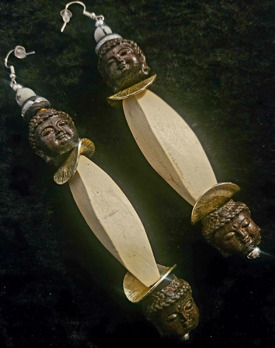 Agarwood Buddha Oversized Lightweight Beaded Shoulder Duster Earrin