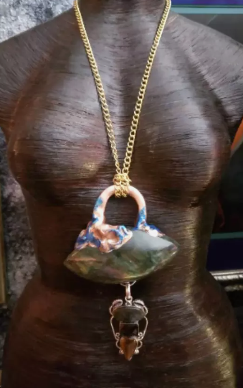 Labradorite Smoky Quartz & Tigers Eye Sculpted Chest Piece Spectr