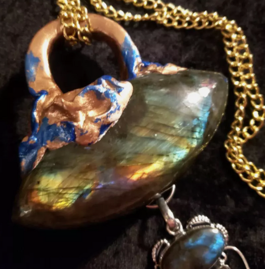 Labradorite Smoky Quartz & Tigers Eye Sculpted Chest Piece Spectr