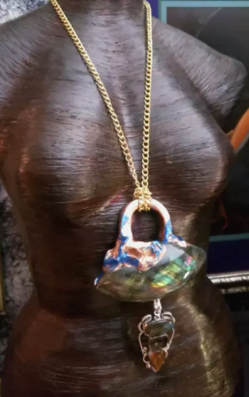 Labradorite Smoky Quartz & Tigers Eye Sculpted Chest Piece Spectr