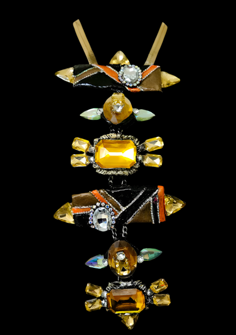 Art Deco Sculpted Crystal & Rhinestone Totem Statement Art Necklace