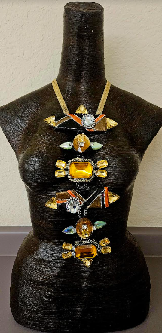 Art Deco Sculpted Crystal & Rhinestone Totem Statement Art Necklace