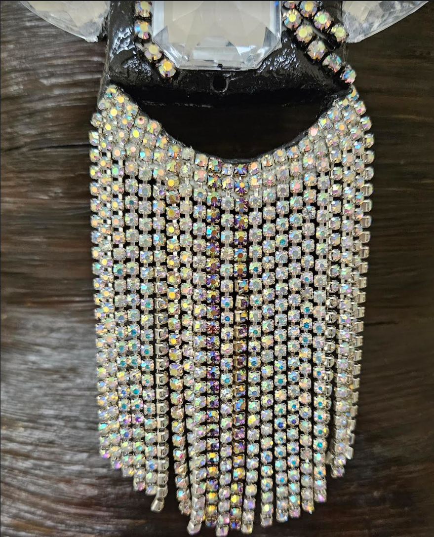 Black & Silver Art Deco Sculpted Statement Pendant - Rhinestone Tie