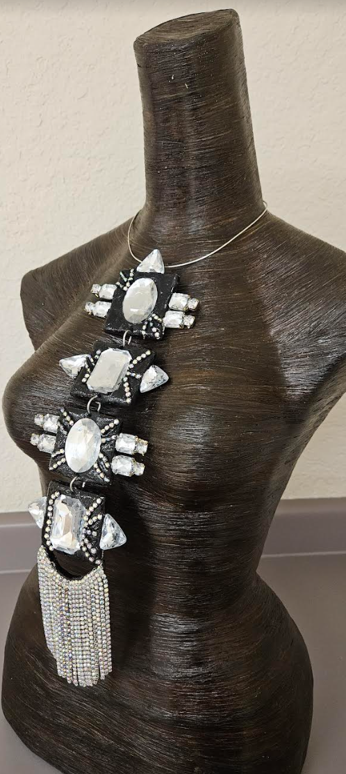 Black and Silver Art Deco Sculpted Crystal Statement Gemstone Pendant