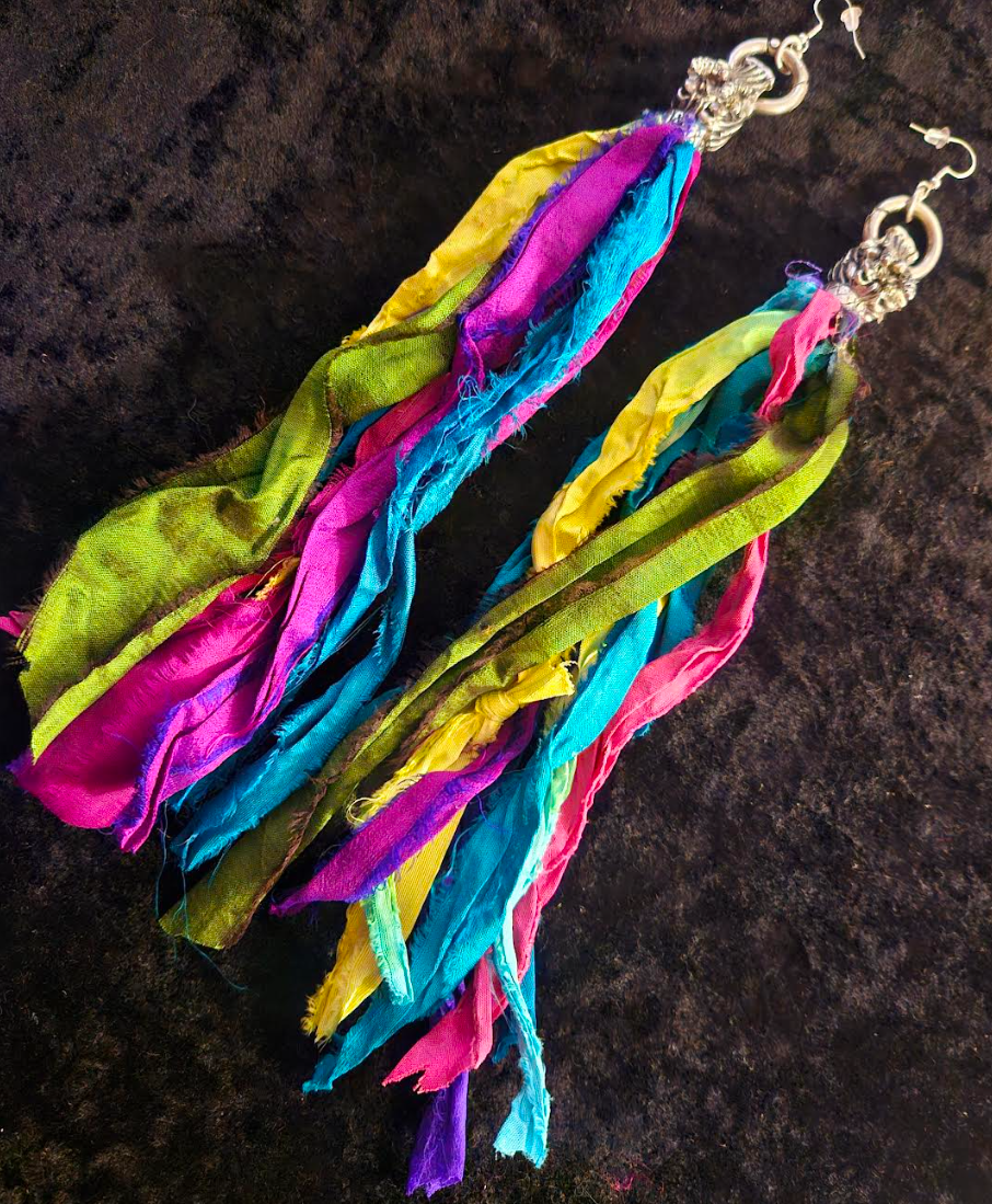 Dragon Head Distressed Sari Silk Pierced Statement Earrings Mytholog