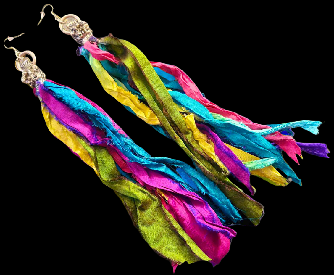 Dragon Head Distressed Sari Silk Pierced Statement Earrings Mytholog
