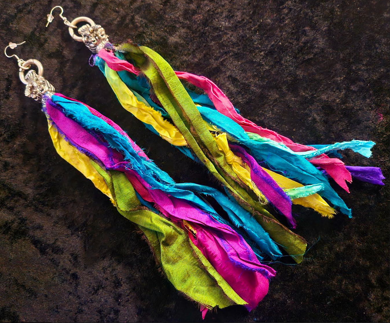 Dragon Head Distressed Sari Silk Pierced Statement Earrings Mytholog
