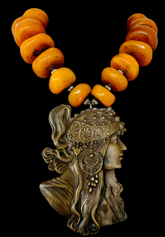 Oversized Moroccan Resin Beaded Tribal Luxury Necklace - Mucha Pendant
