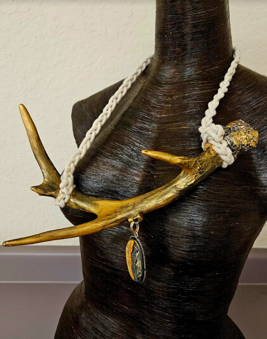 Gold Metallic Sculpted Antler Slip On Unisex Chest Piece with Bumble B