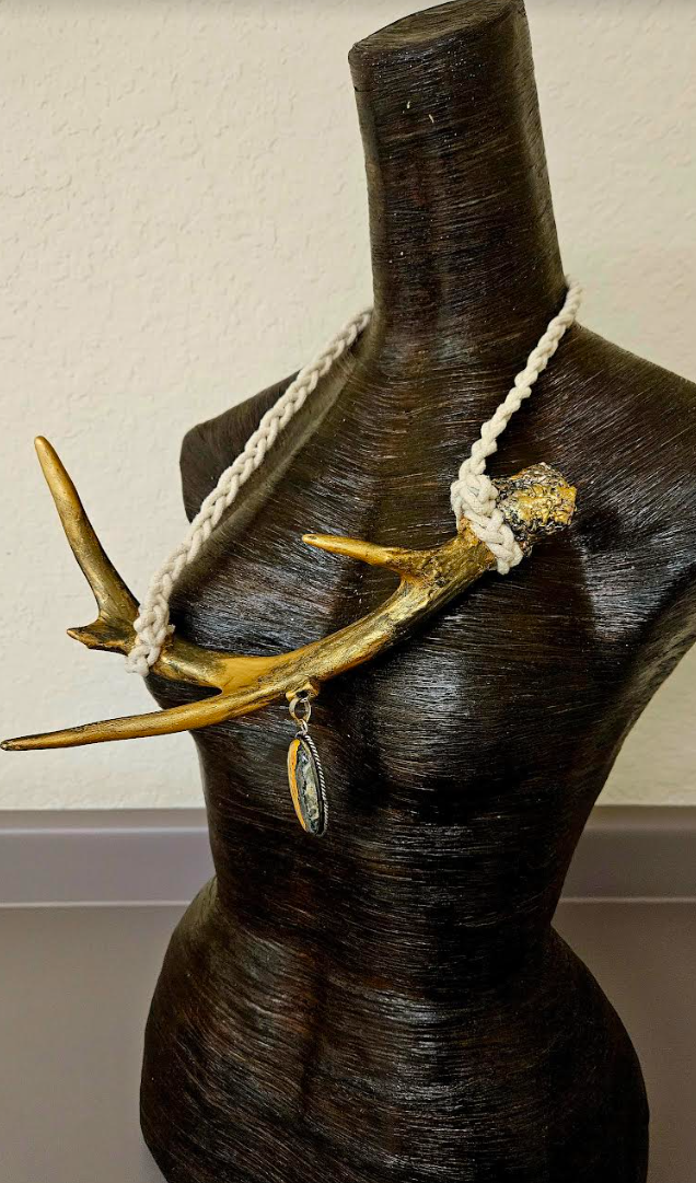 Gold Metallic Sculpted Antler Slip On Unisex Chest Piece with Bumble B