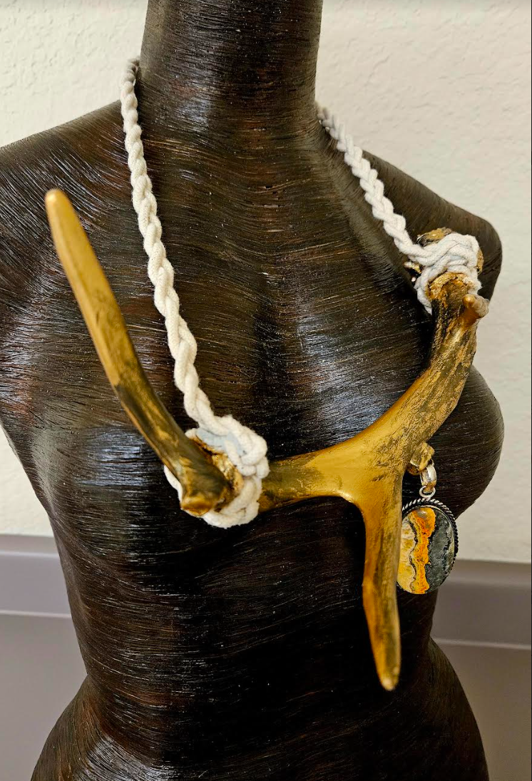 Gold Metallic Sculpted Antler Slip On Unisex Chest Piece with Bumble B