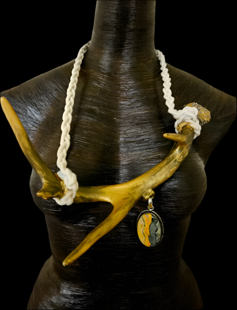 Gold Metallic Sculpted Antler Slip On Unisex Chest Piece with Bumble B