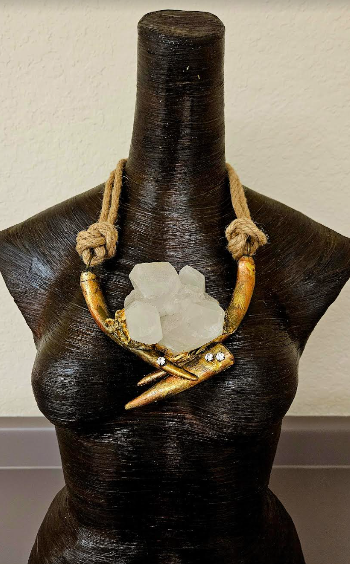 Avant Garde Quartz Gold Metallic Sculpted Antler and Hemp Rope Unisex