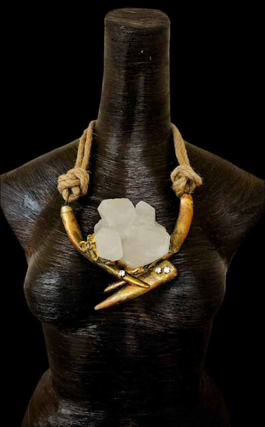 Gold Metallic Antler, Quartz & Hemp Avante Garde Chest Piece - Exotic