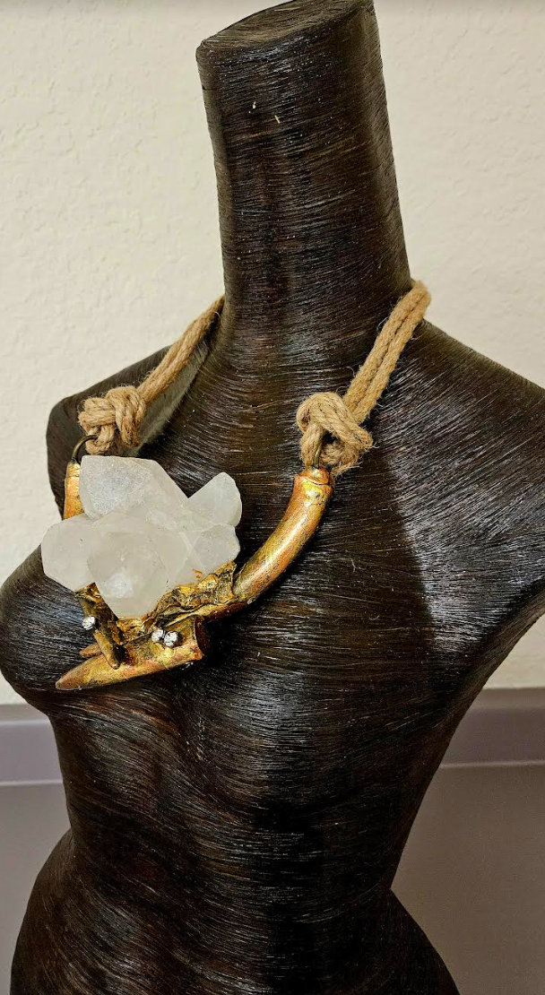 Avant Garde Quartz Gold Metallic Sculpted Antler and Hemp Rope Unisex