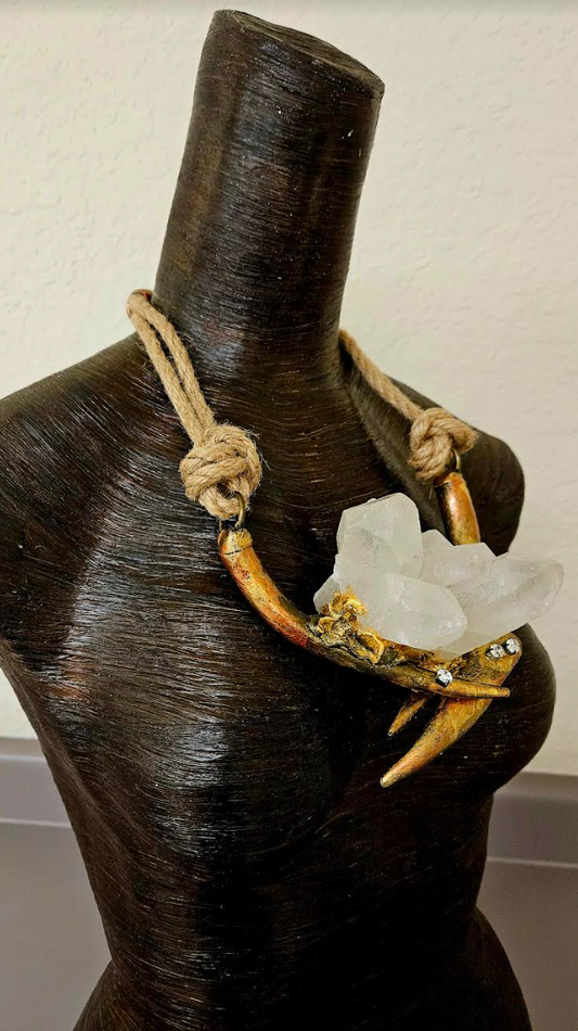 Avant Garde Quartz Gold Metallic Sculpted Antler and Hemp Rope Unisex