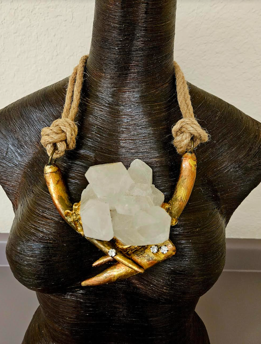 Avant Garde Quartz Gold Metallic Sculpted Antler and Hemp Rope Unisex