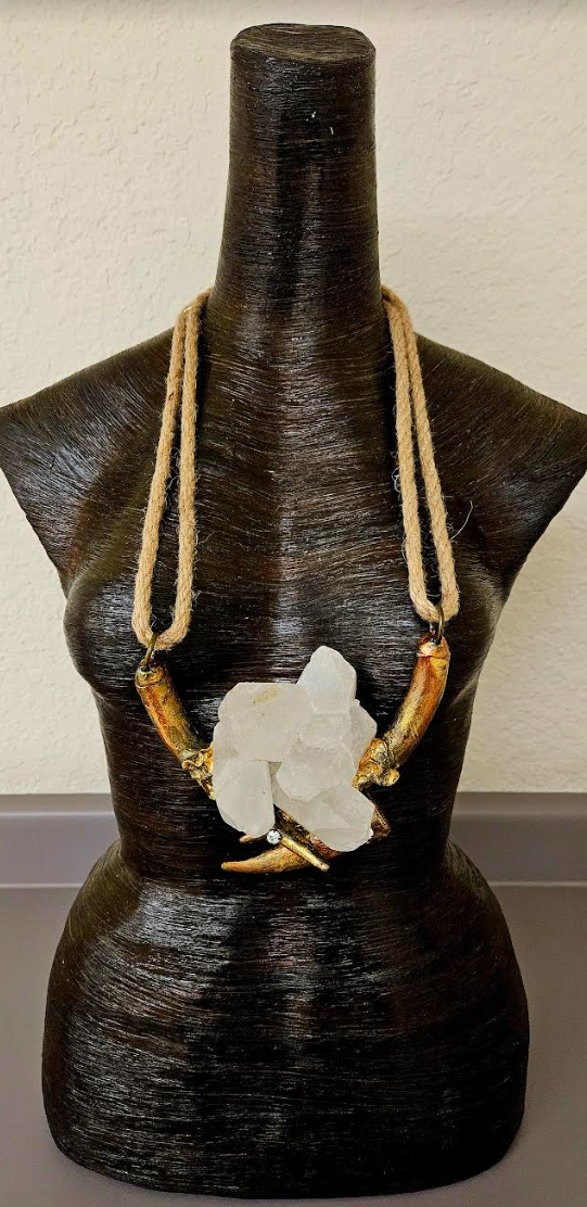 Avant Garde Quartz Gold Metallic Sculpted Antler and Hemp Rope Unisex
