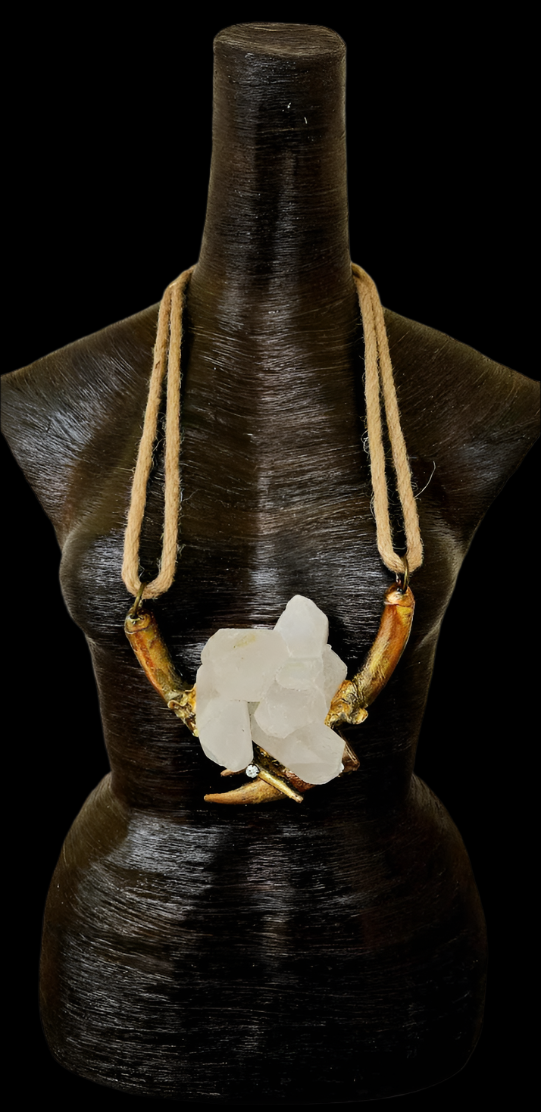Avant Garde Quartz Gold Metallic Sculpted Antler and Hemp Rope Unisex