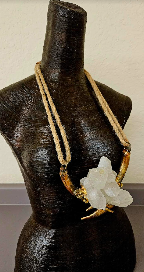 Avant Garde Quartz Gold Metallic Sculpted Antler and Hemp Rope Unisex