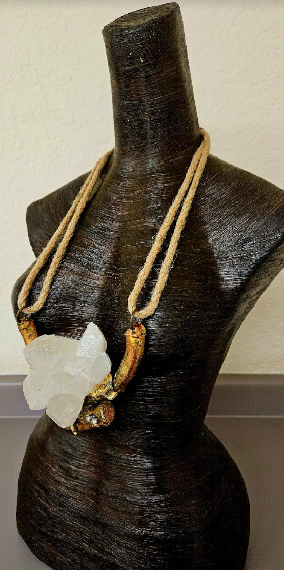 Avant Garde Quartz Gold Metallic Sculpted Antler and Hemp Rope Unisex