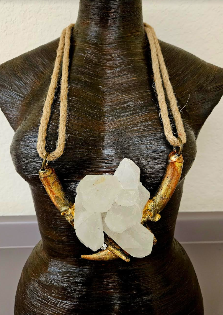 Avant Garde Quartz Gold Metallic Sculpted Antler and Hemp Rope Unisex