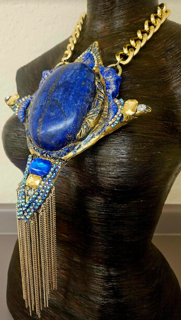 Sculpted Lapis Lazuli Statement Gemstone Pendant - Sexy Egypt Goddess