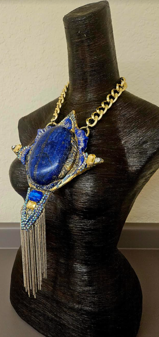 Sculpted Lapis Lazuli Statement Gemstone Pendant - Sexy Egypt Goddess