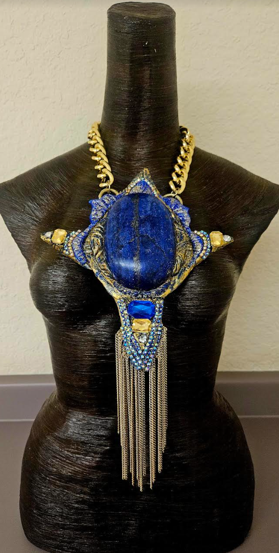 Sculpted Lapis Lazuli Statement Gemstone Pendant - Sexy Egypt Goddess