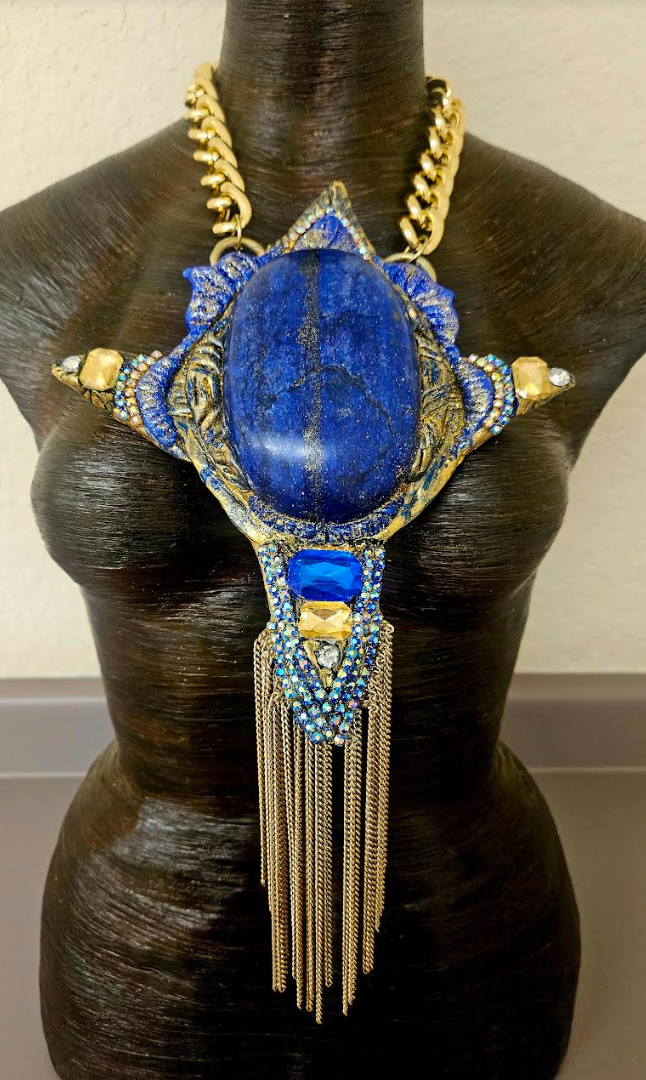 Sculpted Lapis Lazuli Statement Gemstone Pendant - Sexy Egypt Goddess