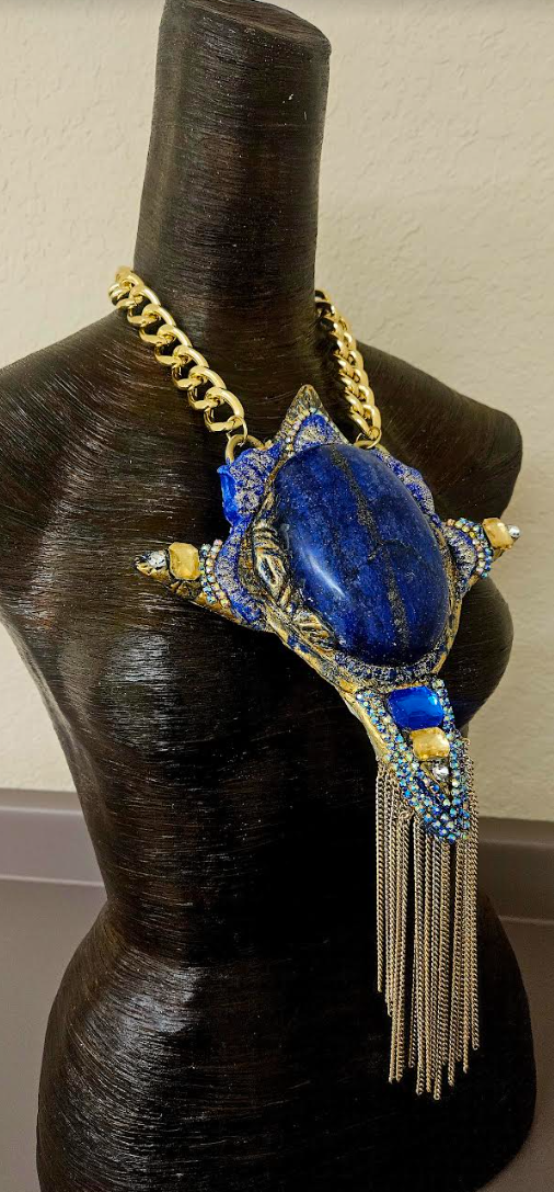 Sculpted Lapis Lazuli Statement Gemstone Pendant - Sexy Egypt Goddess