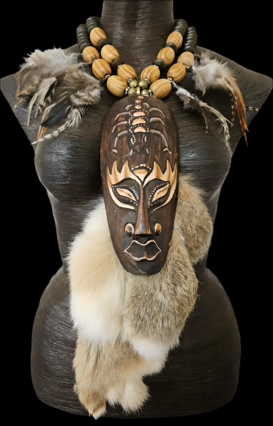 Indonesian Wood Mask Unisex EarthyTribal Chest Piece - Dramatic