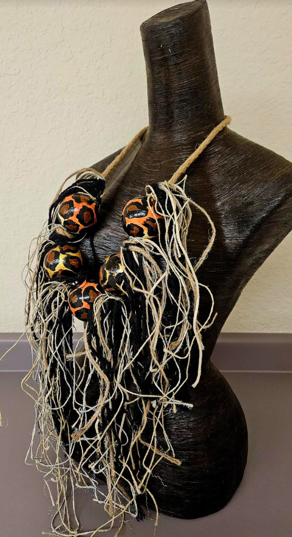 Oversized Avant Garde Leopard Beaded & Textile Chest Piece - Wild Thing
