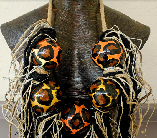 Oversized Avant Garde Leopard Beaded & Textile Chest Piece - Wild Thing