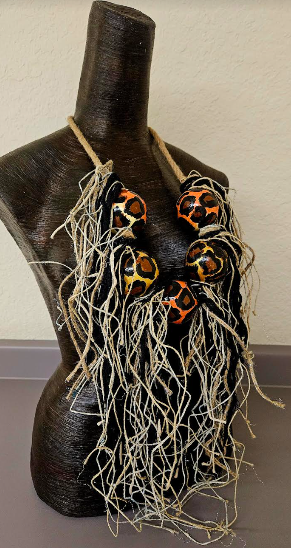Oversized Avant Garde Leopard Beaded & Textile Chest Piece - Wild Thing
