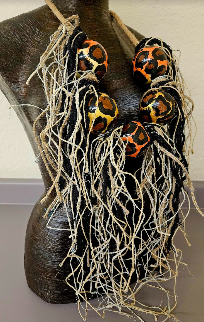 Oversized Avant Garde Leopard Beaded & Textile Chest Piece - Wild Thing
