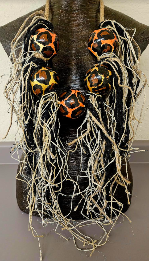 Oversized Avant Garde Leopard Beaded & Textile Chest Piece - Wild Thing