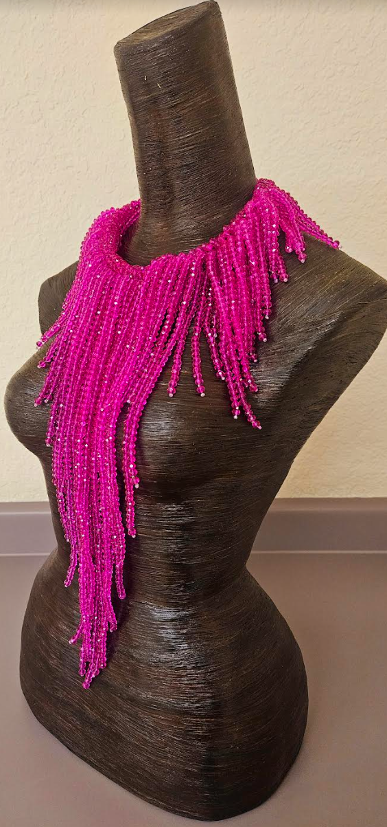 Fuchsia Crystal Waterfall Chest Piece - Hot Pink Statement Bib