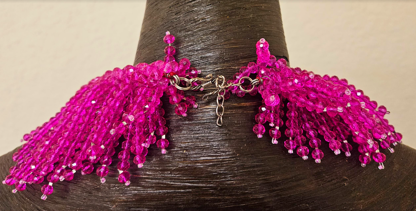 Fuchsia Crystal Waterfall Chest Piece - Hot Pink Statement Bib