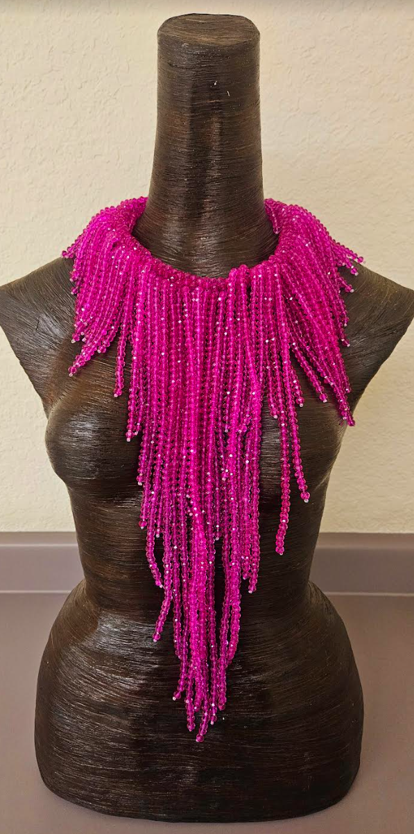 Fuchsia Crystal Waterfall Chest Piece - Hot Pink Statement Bib